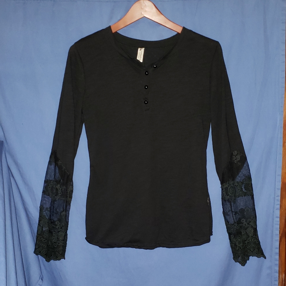 Jon Fang Rong black longsleeve shirt w/ lace detai